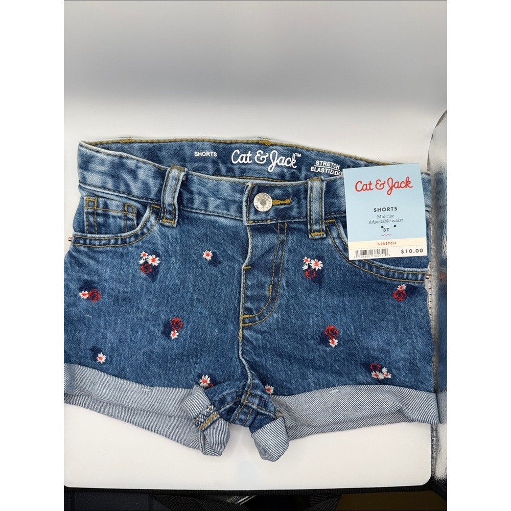 3T Cat & Jack‎ Girls Blue Embroidered Denim Shorts
